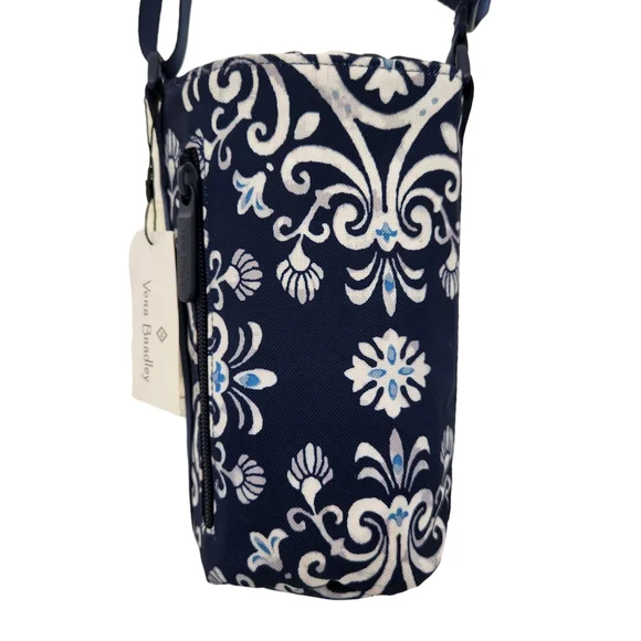 NEW Vera Bradley Water Bottle Crossbody Gym Travel Bag Steel Blue Medallion - Picture 2 of 12